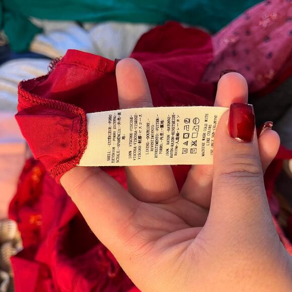 NWT Free People Red Floral Print Smocked Long Sleeve Mini Dress Sz M Cottagecore - Picture 11 of 12